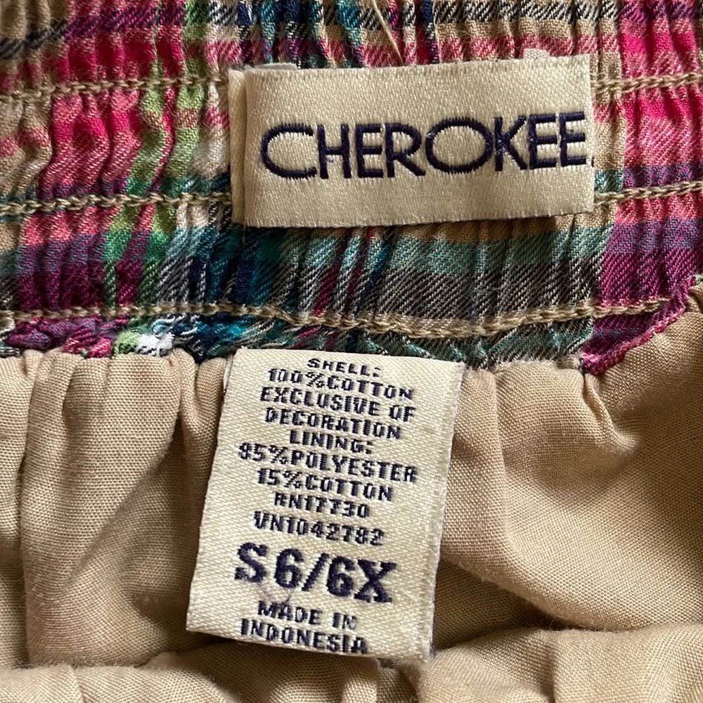 Cherokee tan, pink & blue plaid skirt.  Girls size small 6 - 6x